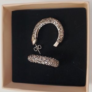 Hoop earrings, sparkly distress dark gray and silver.